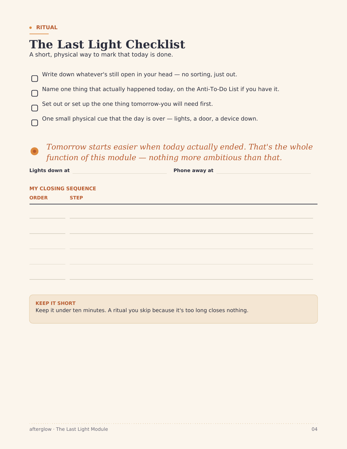 Last Light Checklist