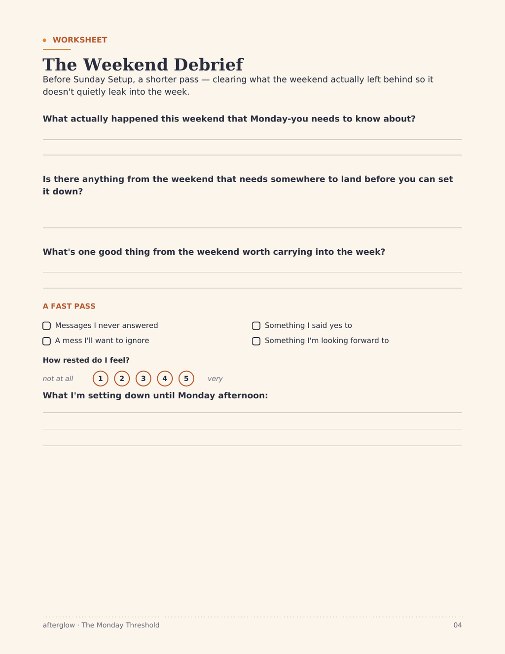 Weekend Debrief worksheet