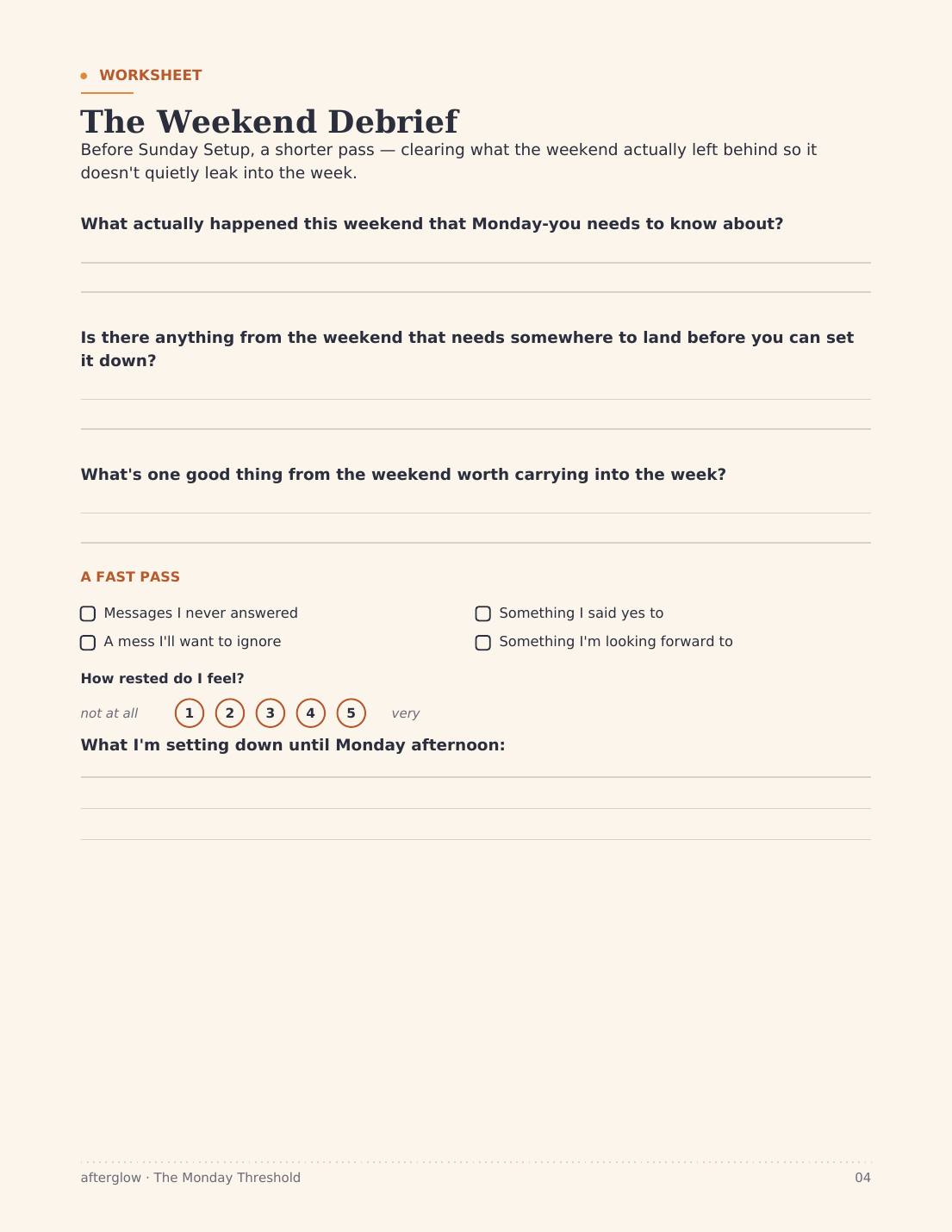 Weekend Debrief worksheet